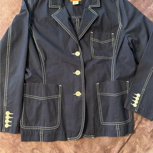 Isaac Mizrahi Navy Blazer with White Stitching